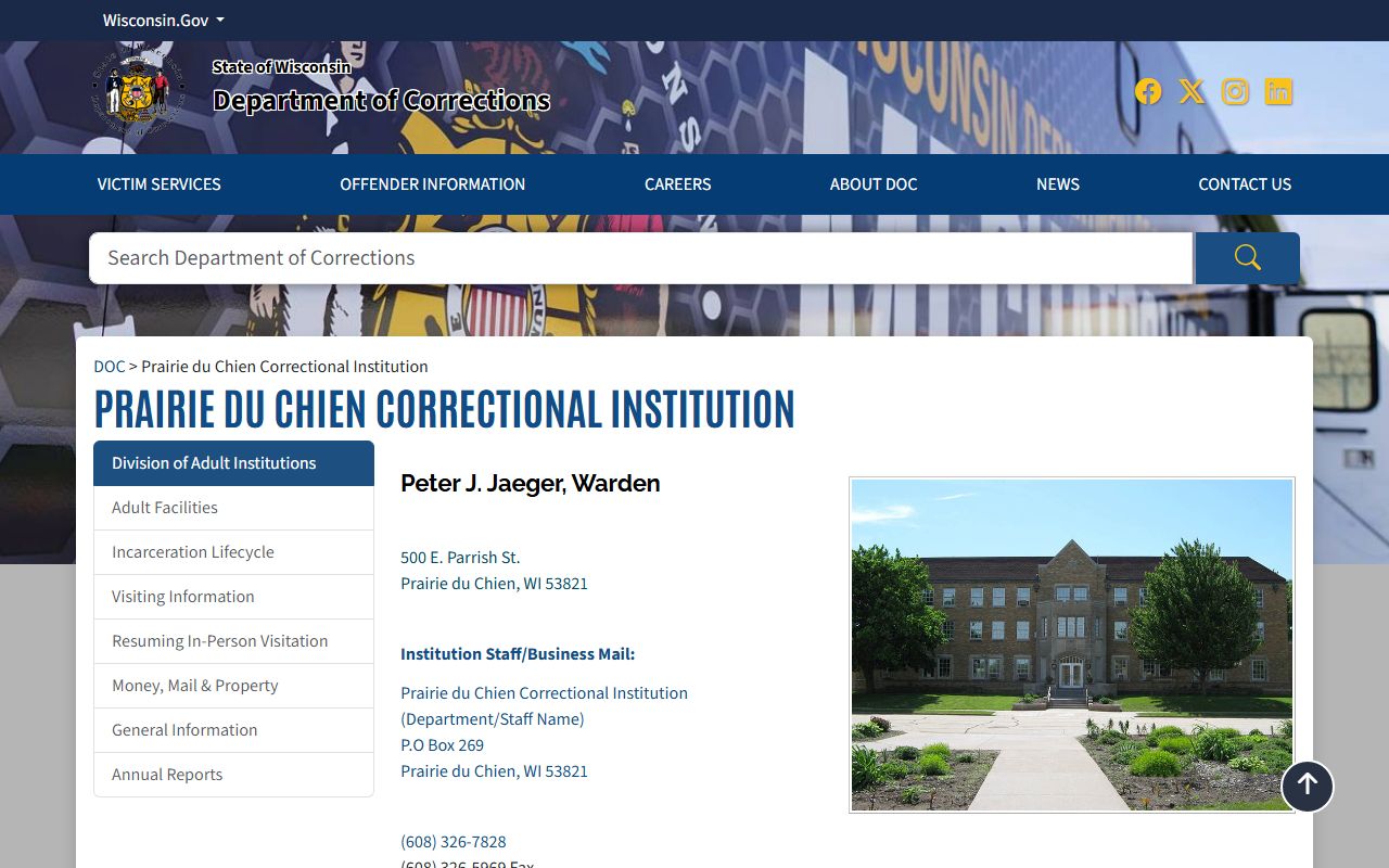 Prairie du Chien Correctional Institution DOC inmate lookup and facility page