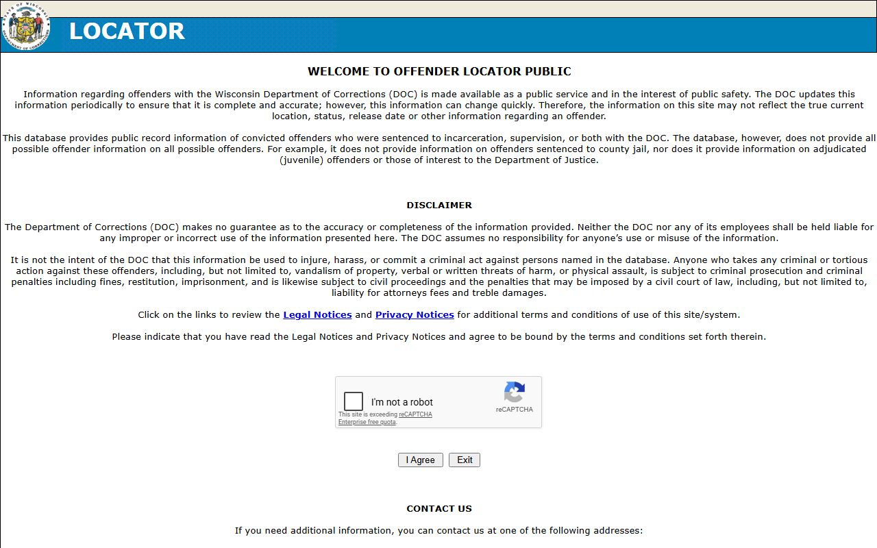 Wisconsin DOC locator for Crawford County sentenced inmate records